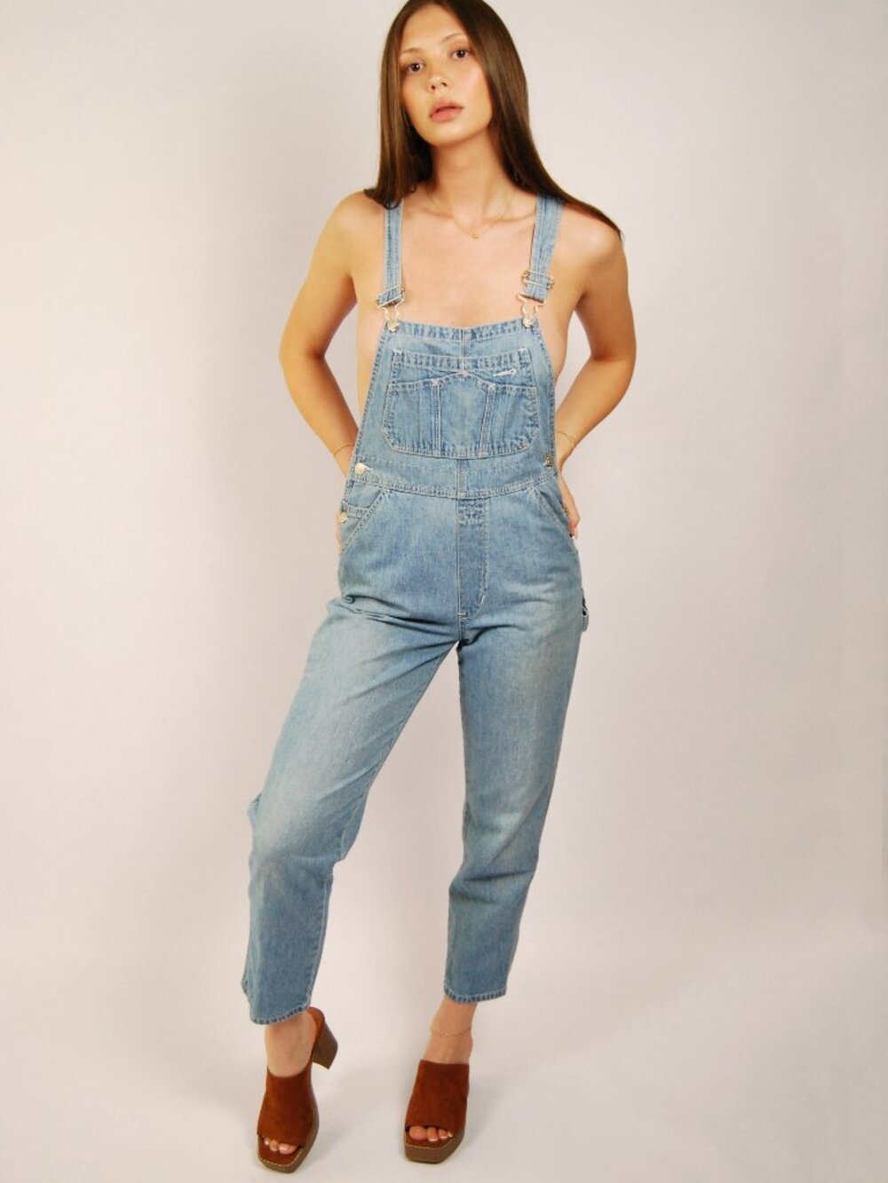 Y2K Jean Overalls (S) small blue denim vintage womens pant tapered light wash